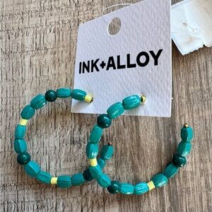 INK+ALLOY Turquoise and Yellow Beaded Hoop Earrings